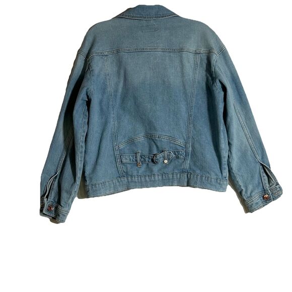 Anthropologie Pilcro Pleated Front Denim Jacket  Sz. XS Light Wash Back Buckle - Picture 4 of 16